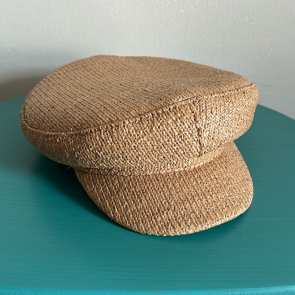 New Vince Camuto Coated Paper Braided Straw Fiddler Baker Boy Style Flat Cap - Picture 1 of 8